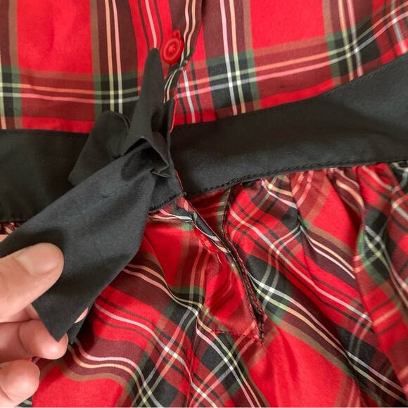 Oshkosh B’Gosh Red Tartan Plaid Holiday Christmas Black Bow Formal Dress - Picture 9 of 10